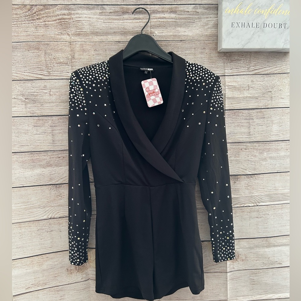 Rhinestones long sleeve jumpsuit